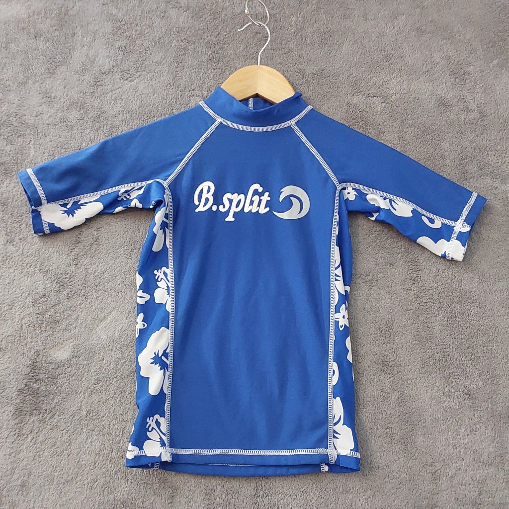 B.Split Boys Uv Swim Shirt Blue Tropical Print Size 1214 Vintage